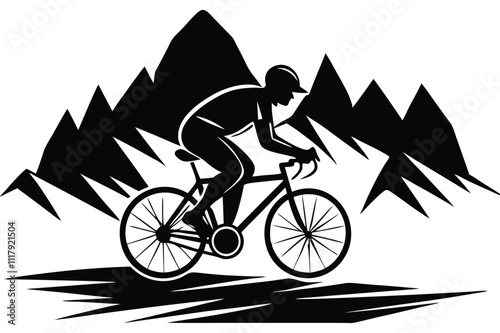 mountain biker silhouette vector illustration on white background