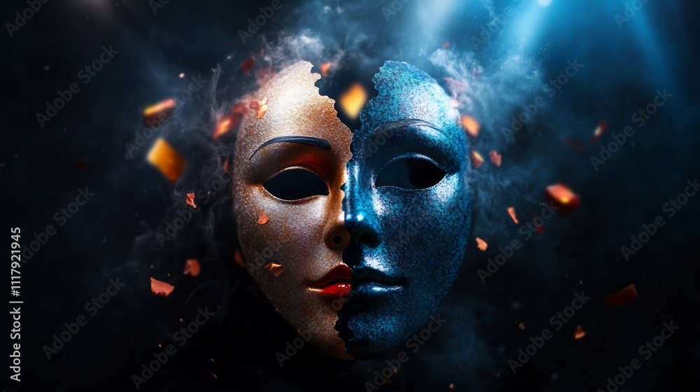 Dualities Unveiled: A Fractured Mask in Smoke and Shadow