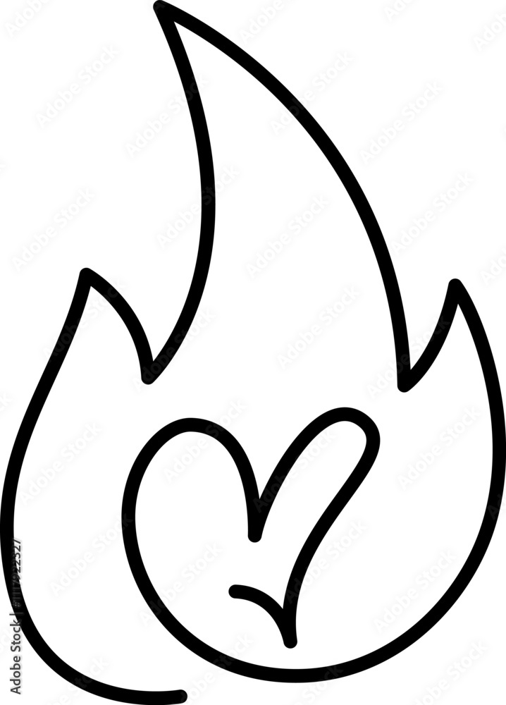 Continuous vector fire line drawing of a heart entwined with flames logo icon, valentine representing the fiery intensity of love and deep emotions Continuous vector fire line drawing of a heart entwined with flames logo icon, valentine representing the fiery intensity of love and deep emotions