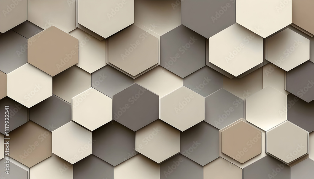 Abstract geometric background featuring a hexagonal pattern in shades of beige, grey, and white. Ideal for modern design projects. Abstract geometric background featuring a hexagonal pattern in shades of beige, grey, and white. Ideal for modern design projects.