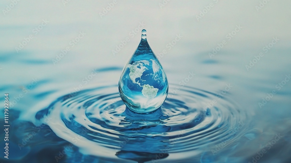 Clear Water Drop Featuring Earth with Ripples on Calm Surface Clear Water Drop Featuring Earth with Ripples on Calm Surface