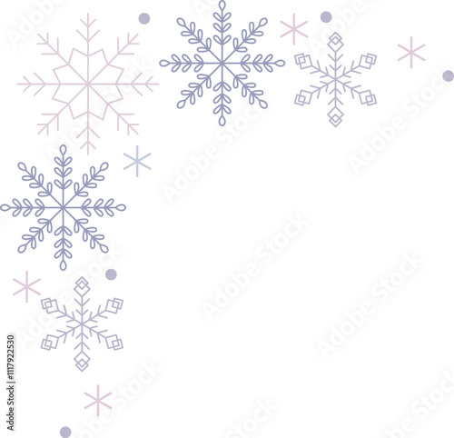 Elegant vector snowflakes corner border frame ideal for festive designs and holiday projects. Capture the magic of winter Christmas