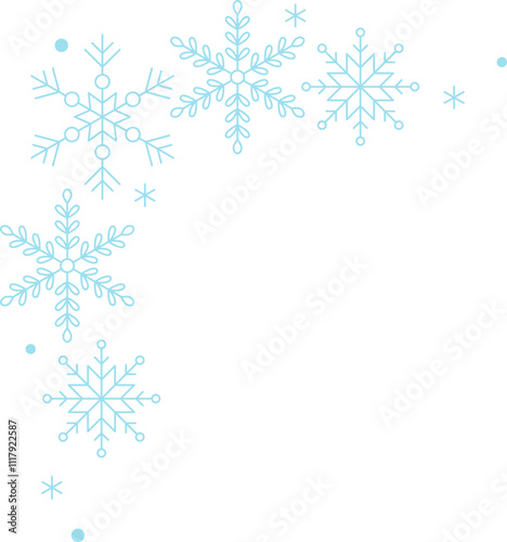 Elegant vector snowflakes corner border frame ideal for festive designs and holiday projects. Capture the magic of winter Christmas