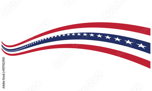 American ribbon flag. USA decorative banner border stripe.  isolated on white background. EPS 10/AI