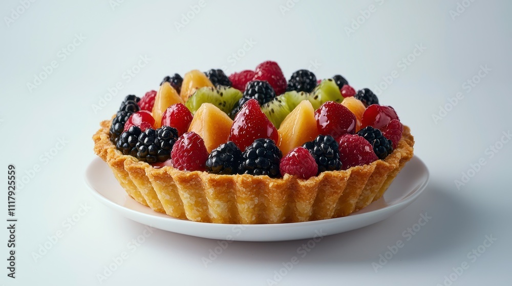 Colorful Fruit Tart with Mixed Berries and Fresh Tropical Fruit Colorful Fruit Tart with Mixed Berries and Fresh Tropical Fruit