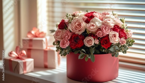 Elegant Floral Arrangement with Roses in Sunlit Room - Perfect for Celebrations and Gifting
