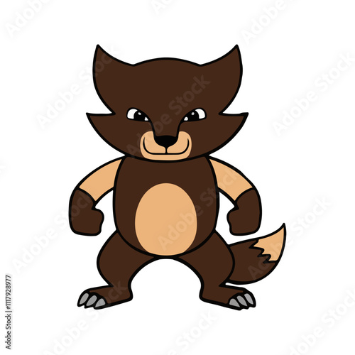Flat Vector Wolverine Illustration, Stylized Cartoon Design with Brown and Tan Body, Clean Minimalist Style