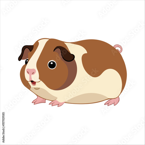 Flat Vector Illustration of Adorable Guinea Pig with Large Eyes and Plump Body