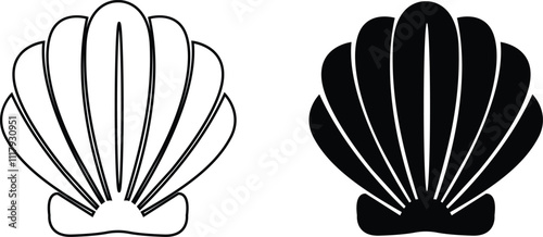 Seashells beach icon set mollusk shells customizable thin line and flat contour symbols. Various sea shells black collection isolated on transparent background. Perfect for invitations greeting cards.