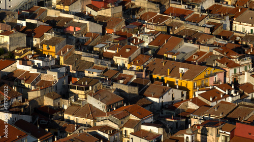 Aerial view of houses and buildings in San Marco in Lamis located in Gargano National Park, in Puglia, Italy. It is a small town in the province of Foggia. photo