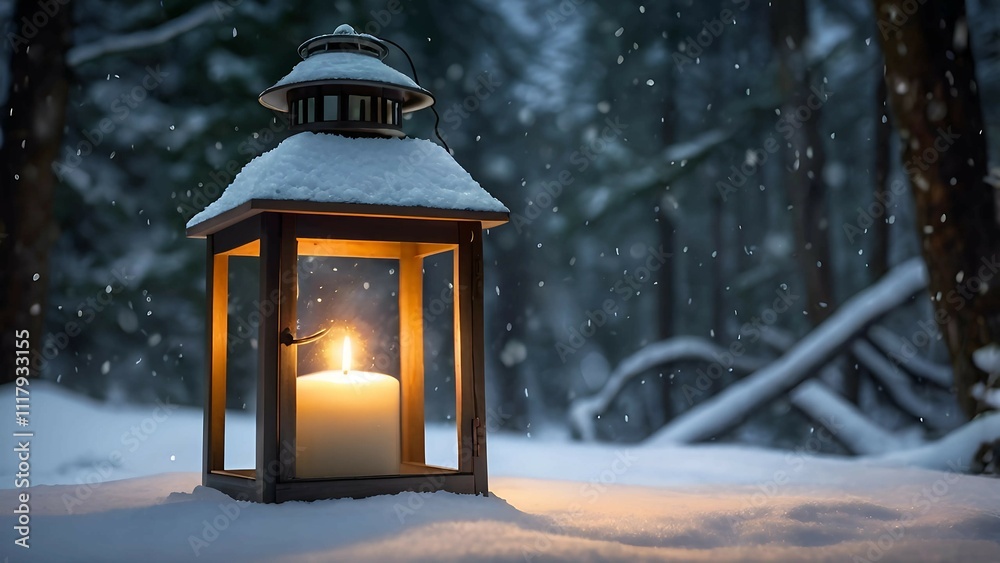 Tranquil Lantern in a Snowy Forest Tranquil Lantern in a Snowy Forest
