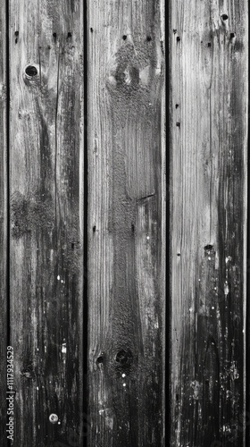 Dark Wood Planks Texture: A detailed close-up reveals the rich texture of dark, weathered wooden planks, showcasing the natural grain, knots, and signs of age in a striking monochrome palette. 