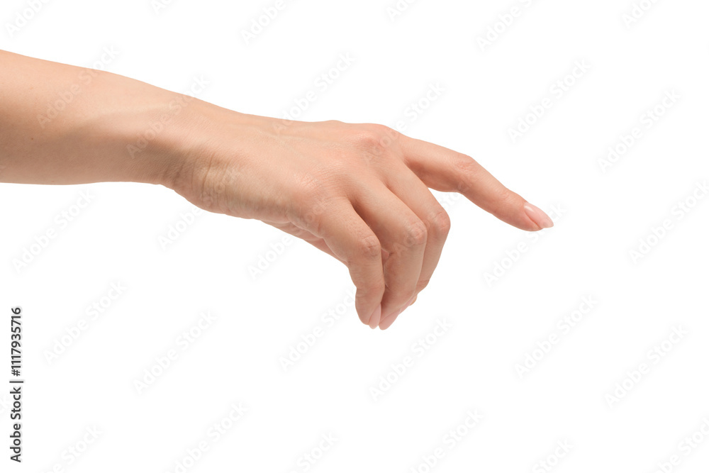 Woman hand show finger number one isolated on a white background. Woman hand show finger number one isolated on a white background.