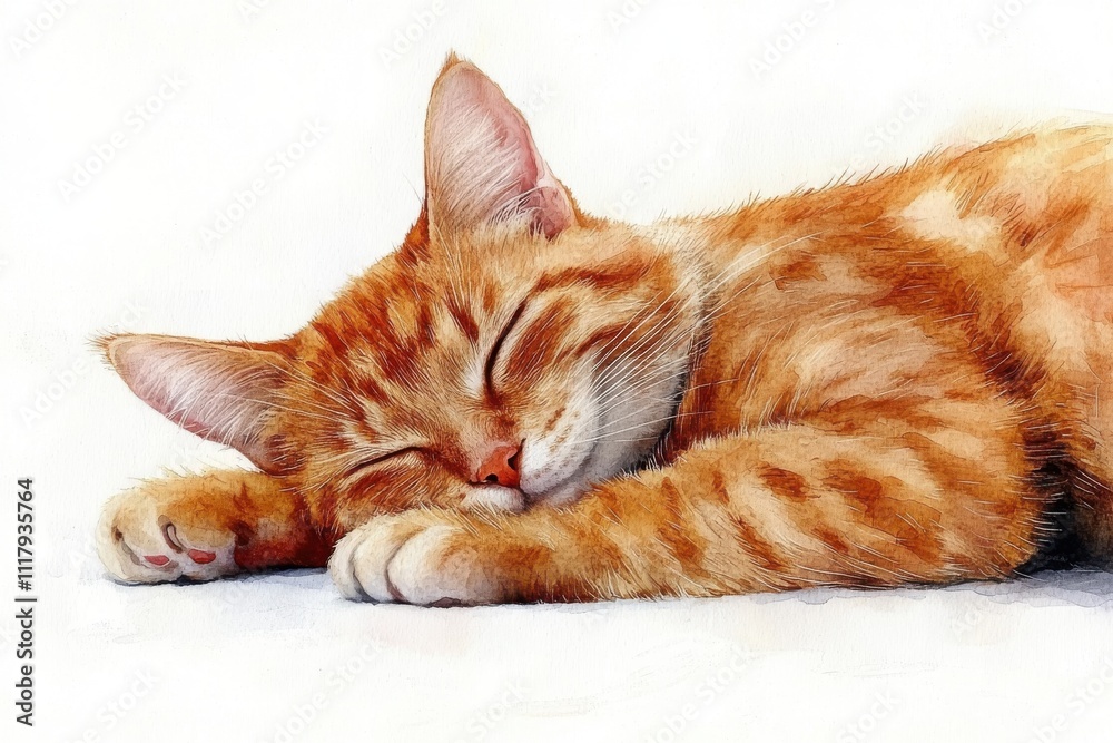 A peaceful orange tabby cat sleeping comfortably on a soft surface. A peaceful orange tabby cat sleeping comfortably on a soft surface.
