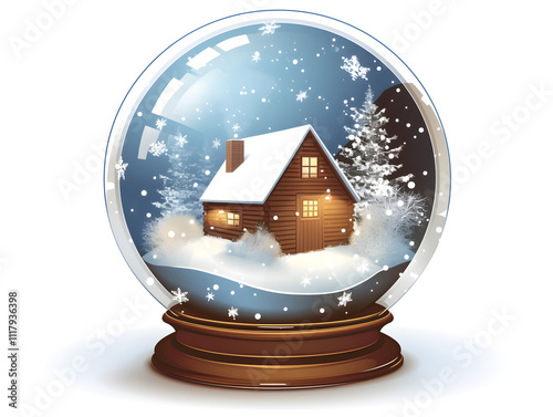 Cozy Cabin in Winter Snow Globe - Christmas Holiday Decoration photo