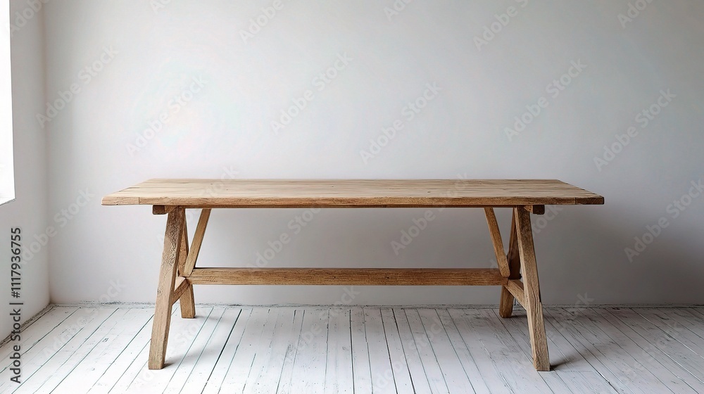 Minimalist Wooden Table in Empty Room with Natural Light Minimalist Wooden Table in Empty Room with Natural Light
