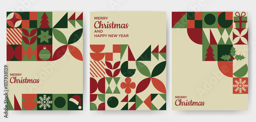 Set of Merry Christmas and new year background, banner, cover, poster design with modern minimalist style.