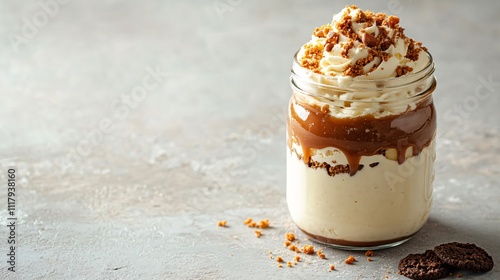 Wallpaper Mural A mason jar filled with Bavarian cream, layered with crushed cookies and caramel sauce, isolated on a neutral background Torontodigital.ca