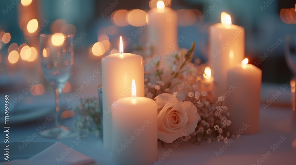 Tables adorned with candles of various shapes and sizes providing a beautiful backdrop for the photography workshop. 2d flat cartoon. Tables adorned with candles of various shapes and sizes providing a beautiful backdrop for the photography workshop. 2d flat cartoon.