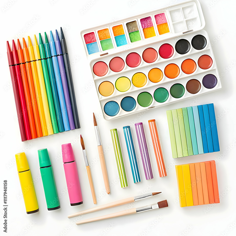 Obraz premium Art Supplies for Festive Creativity set of watercolor paints and brushes