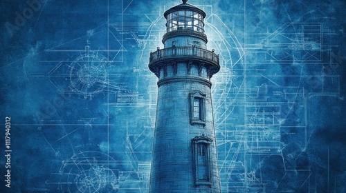 Lighthouse on Blueprint Background