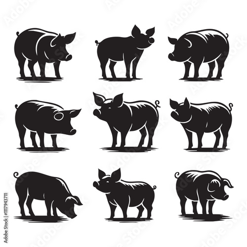 Silhouette set of pig on white background