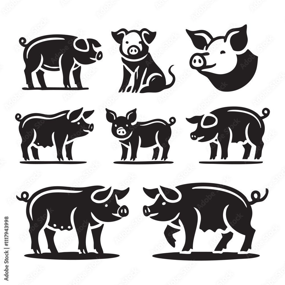 Naklejka premium Silhouette set of pig on white background
