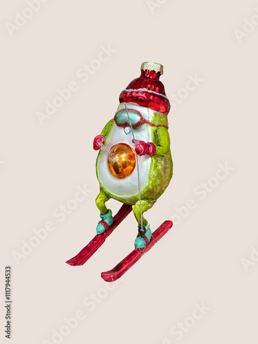  Glass Christmas tree decoration avocado on skis