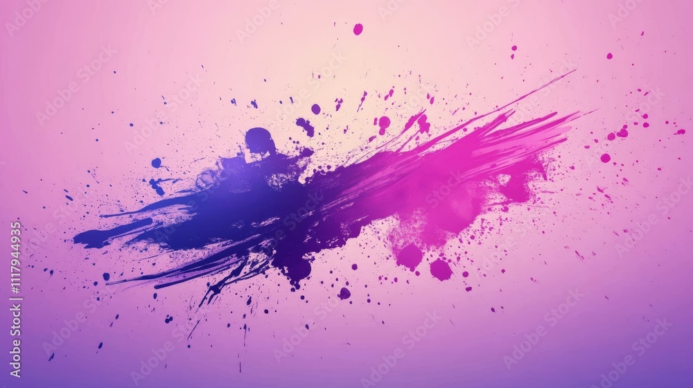 Purple and pink paint splatters across pastel background.