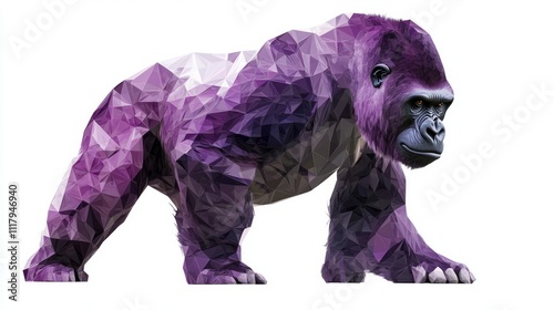 Low-poly geometric gorilla illustration, purple gradient, isolated on white. photo