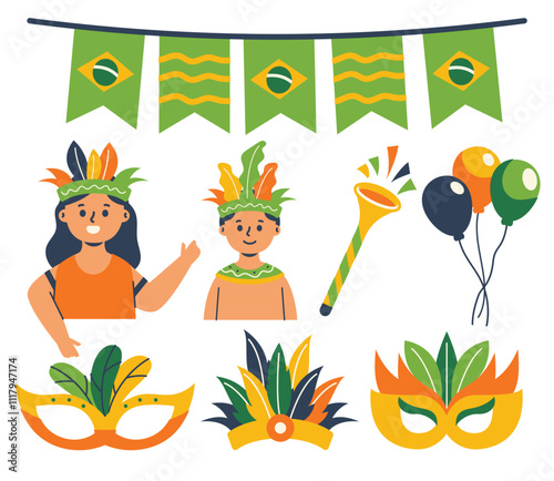 Vibrant Brazilian Carnival Celebration: Festive Masks, Costumes, and Decorations