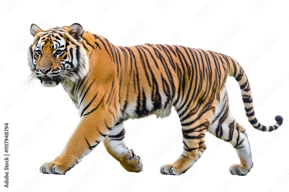 Obraz premium Walking tiger isolated on white