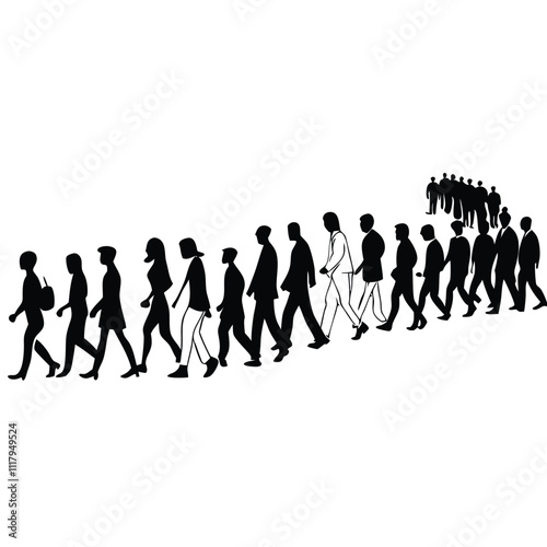 a large group of people walking in a line