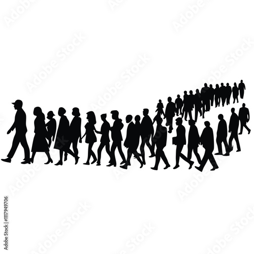 a large group of people walking in a line