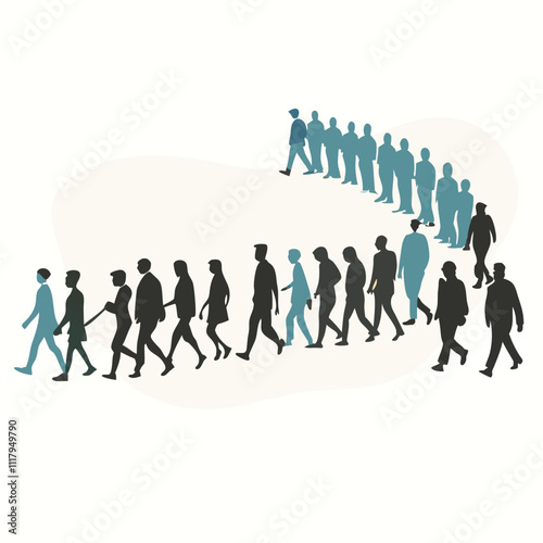 a large group of people walking in a line