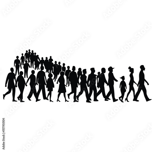 a large group of people walking in a line
