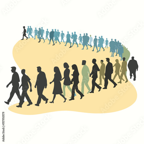 a large group of people walking in a line
