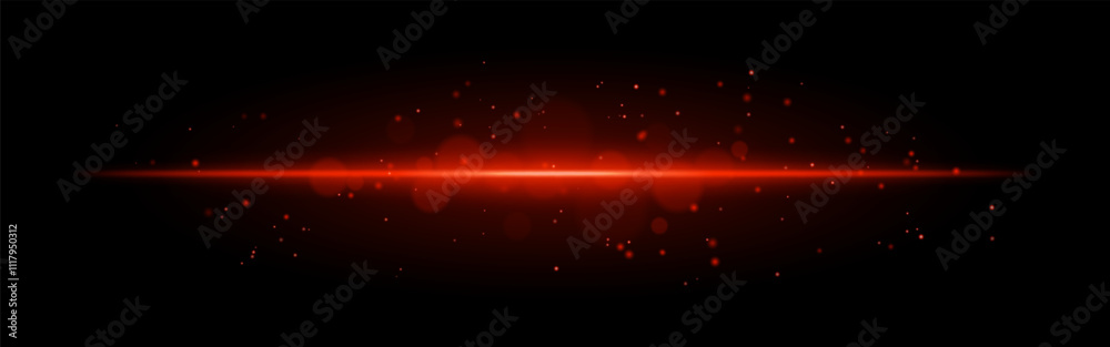 Red glowing line icon. Vibrant horizontal beam, illuminated particles, abstract light effect, futuristic energy, minimalistic decor, dynamic modern design, radiant visual