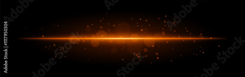 Orange glowing line icon. Vibrant horizontal beam, illuminated particles, abstract light effect, futuristic energy, minimalistic decor, dynamic modern design, radiant visual