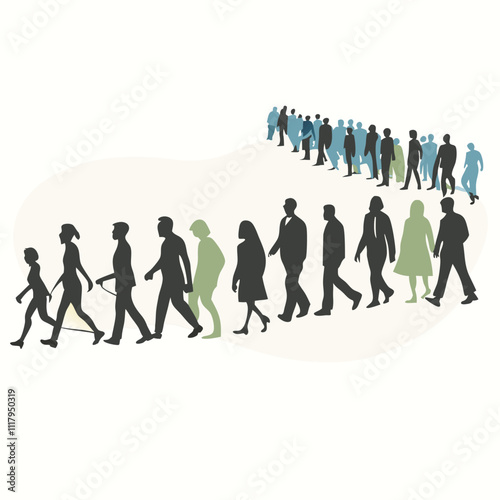 a large group of people walking in a line