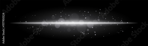 White glowing line icon. Vibrant horizontal beam, illuminated particles, abstract light effect, futuristic energy, minimalistic decor, dynamic modern design, radiant visual