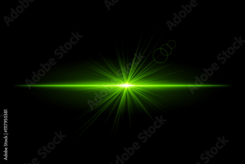 Green starburst. Radiant light beam, glowing particles, bright star effect, warm illumination, abstract lighting design, futuristic energy, decorative modern visual