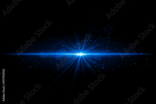 Blue starburst. Radiant light beam, glowing particles, bright star effect, warm illumination, abstract lighting design, futuristic energy, decorative modern visual
