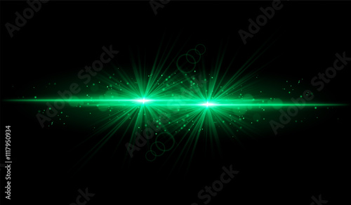 Dual green starburst. Bright intersecting beams, glowing particles, radiant light effects, warm illumination, abstract lighting design, futuristic energy, decorative visuals