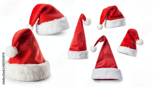 Five Santa Hats Collection Festive Christmas Apparel Red White Winter Holiday Celebration photo