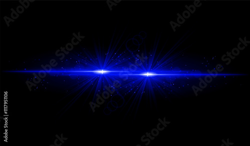 Dual Blue starburst. Bright intersecting beams, glowing particles, radiant light effects, warm illumination, abstract lighting design, futuristic energy, decorative visuals