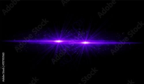 Dual purple starburst. Bright intersecting beams, glowing particles, radiant light effects, warm illumination, abstract lighting design, futuristic energy, decorative visuals