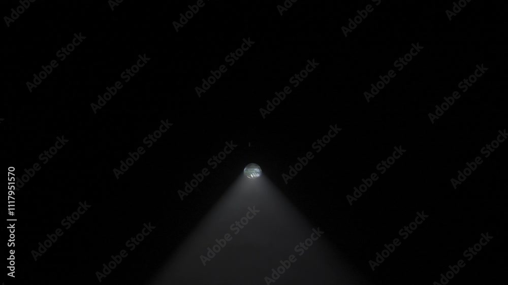 Bright white spotlights rays of professional lighting equipment flashing spinning in darkness with smoke, light slowly moves from down to top. Bright white spotlights rays of professional lighting equipment flashing spinning in darkness with smoke, light slowly moves from down to top.