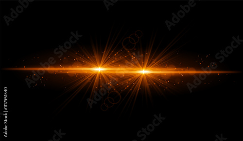 Dual orange starburst. Bright intersecting beams, glowing particles, radiant light effects, warm illumination, abstract lighting design, futuristic energy, decorative visuals