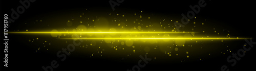 Golden glowing line beam. Horizontal light beam with sparkling particles, radiant golden glow, abstract illumination, decorative lighting effect, warm and vibrant design